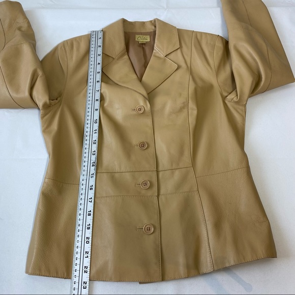 Caslon Leather Jacket Blazer size small camel color button front Soft Leather - Picture 8 of 12